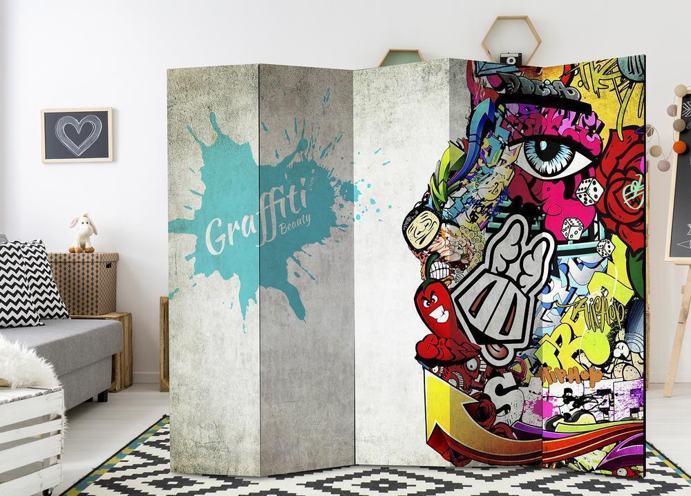 Decorative partition-Room Divider - Graffiti Beauty-Folding Screen Wall Panel by ArtfulPrivacy