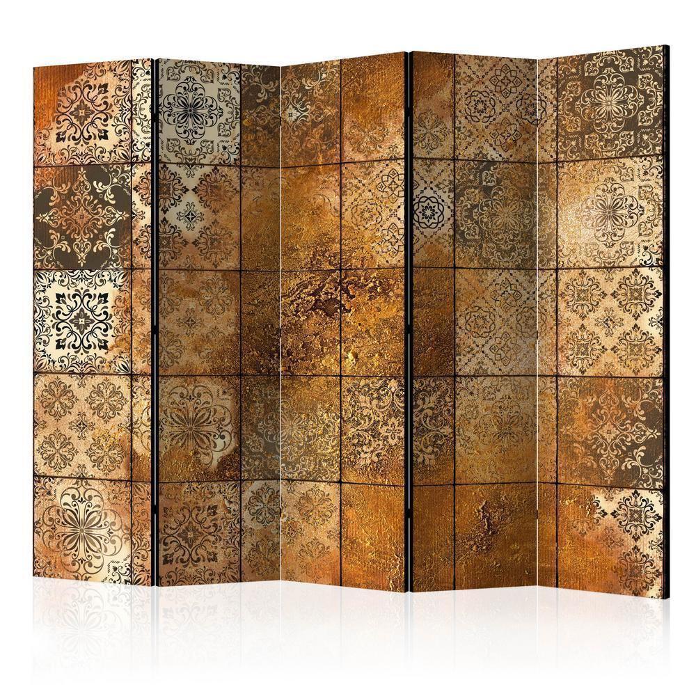 Room Divider - Old Tiles II- A 5 Panel Folding Screen For Living rooms, bedrooms or home office, decorative folding screen made with wood and canvas