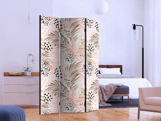 Decorative partition-Room Divider - Pink Palm Leaves-Folding Screen Wall Panel by ArtfulPrivacy