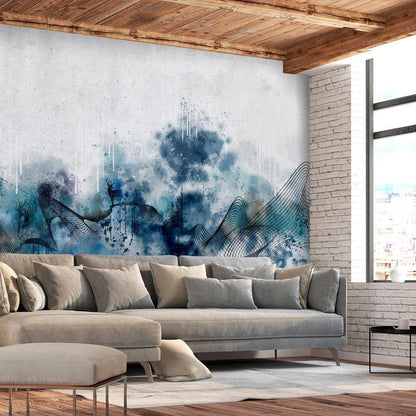 Wall Mural - Abstract wave - minimalist composition with blue pattern