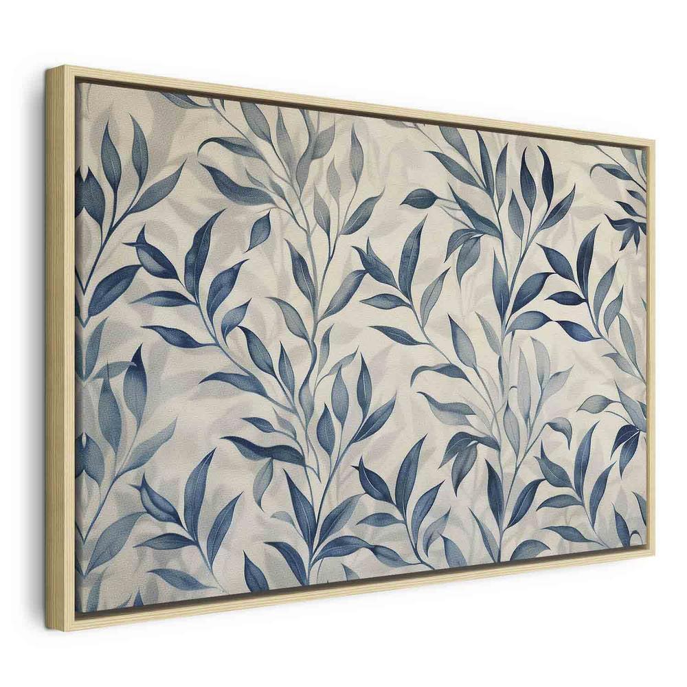 Canvas Print - Leaves in Blue Color Delicate Botanical Motif