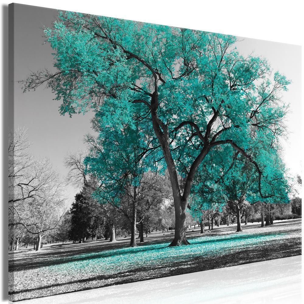 Canvas Print - Autumn in the Park (1 Part) Wide Turquoise-ArtfulPrivacy-Wall Art Collection