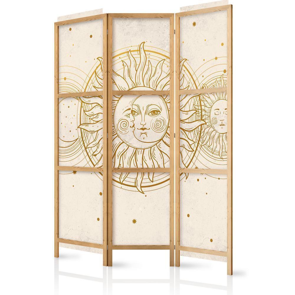 Room Divider - Golden Sun and Moon - Artistic Retro Style Illustration