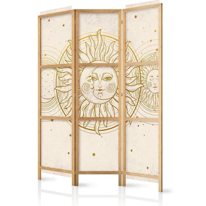 Room Divider - Golden Sun and Moon - Artistic Retro Style Illustration