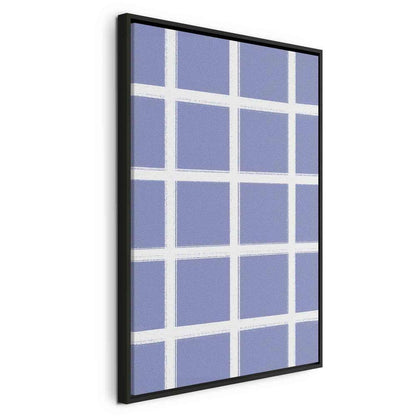 Canvas Print - Lines and Symmetry - Expressive White Grid on a Blue Background