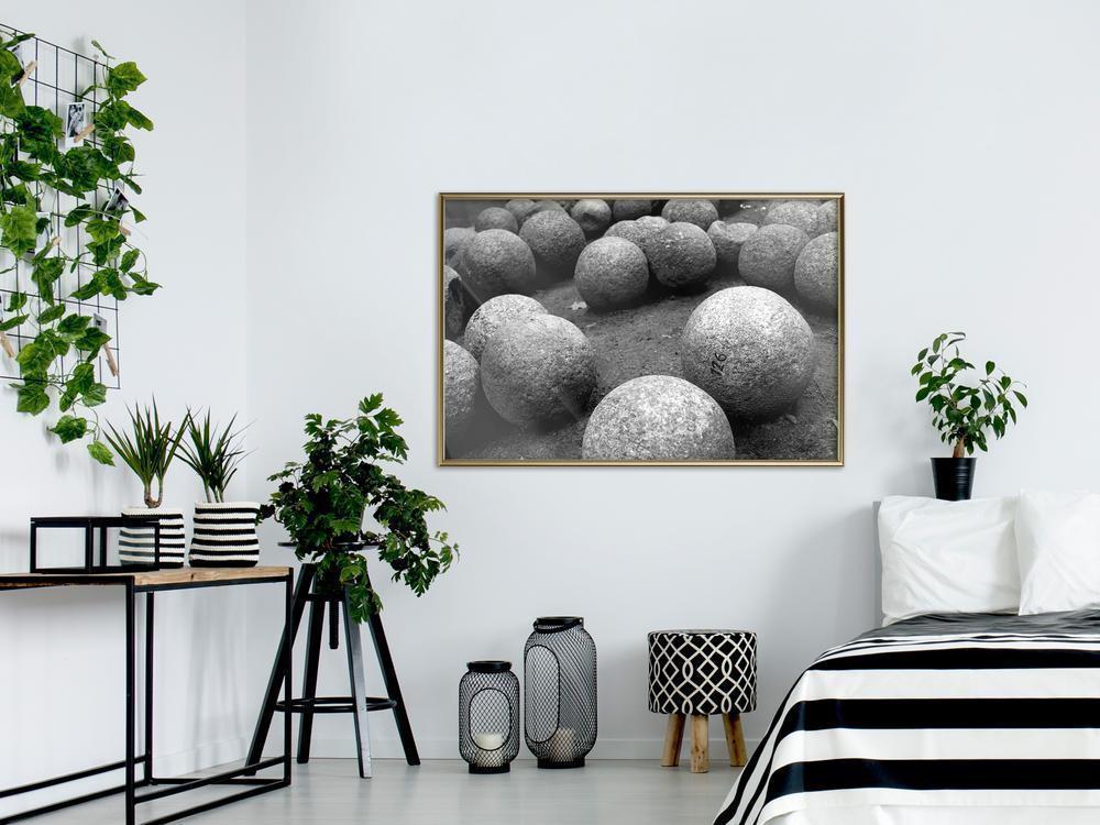 Black and White Framed Poster - Stone Spheres-artwork for wall with acrylic glass protection