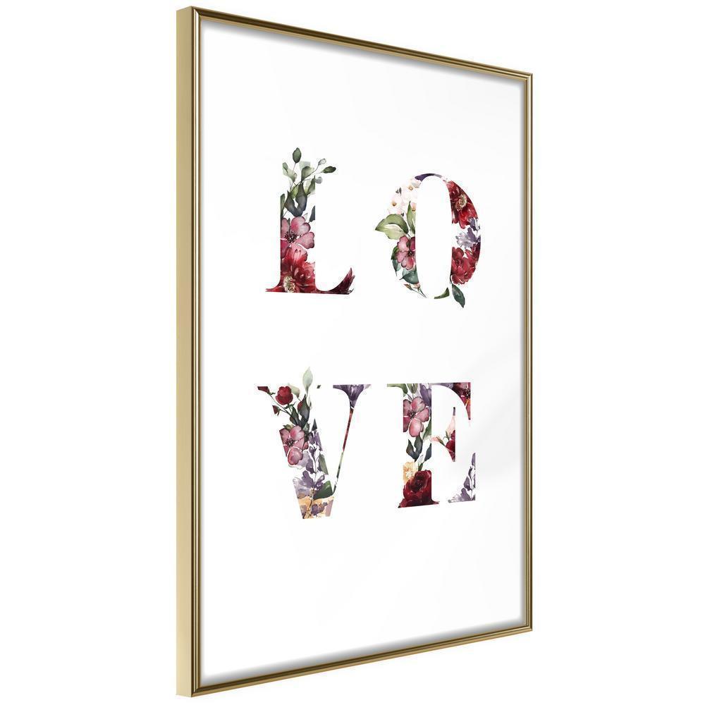 Typography Framed Art Print - Floral Love-artwork for wall with acrylic glass protection