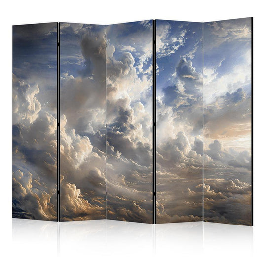 Room Divider - Golden Reflections on Clouds Foreshadowing Dusk- A 5 Panel Folding Screen For Living rooms, bedrooms or home office, decorative folding screen made with wood and canvas