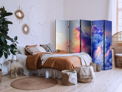 Room Divider - Clouds Like Painted: Artistic Brushes of Dawn Painting the Sky- A 5 Panel Folding Screen For Living rooms, bedrooms or home office, decorative folding screen made with wood and canvas