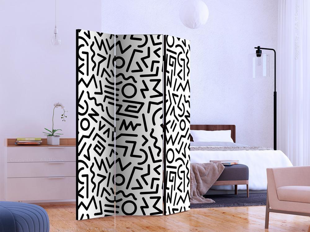 Decorative partition-Room Divider - Black and White Maze-Folding Screen Wall Panel by ArtfulPrivacy