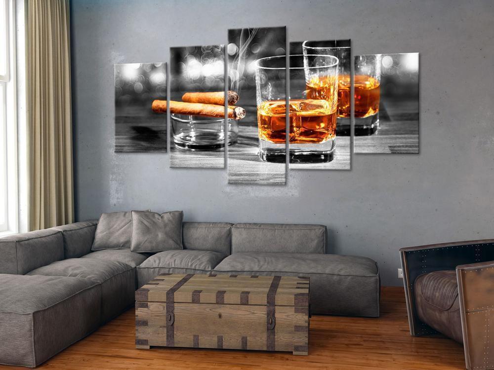Canvas Print - Cigars and Whiskey (5 Parts) Wide-ArtfulPrivacy-Wall Art Collection