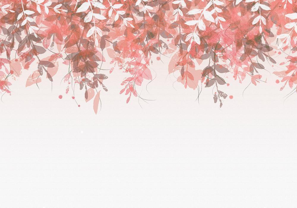 Wall Mural - Under vegetation - hanging vines of pink leaves on a neutral background-Wall Murals-ArtfulPrivacy