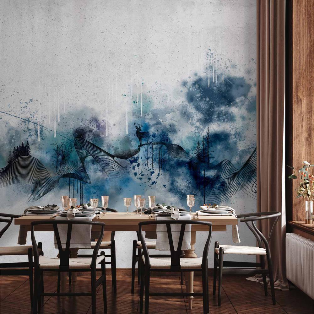 Wall Mural - Abstract wave - minimalist composition with blue pattern