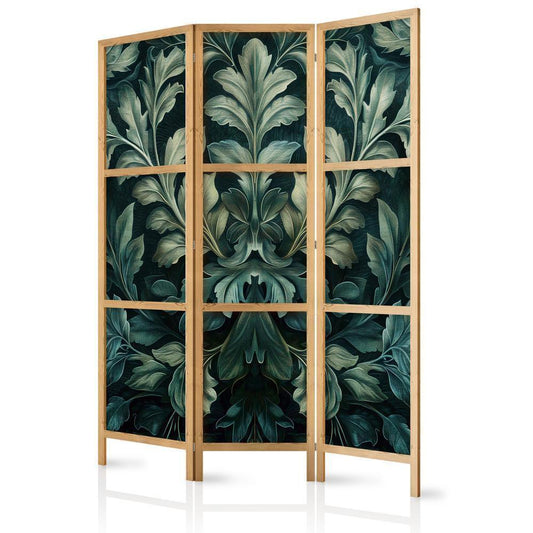 Japanese Room Divider - Dark Green Victorian Leaves - Botanical Carved Composition