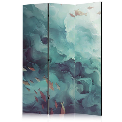 Room Divider - Three Schools of Fish - Fish in Muted Colors Swimming in Groups in Oceanic Depths