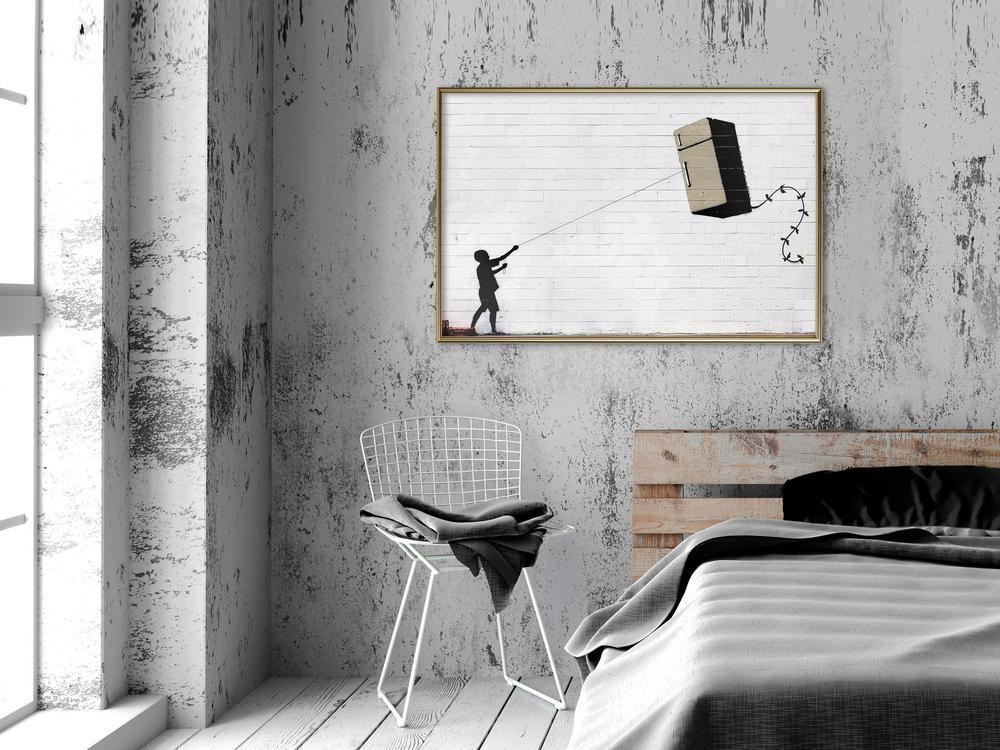 Urban Art Frame - Banksy: Fridge Kite-artwork for wall with acrylic glass protection
