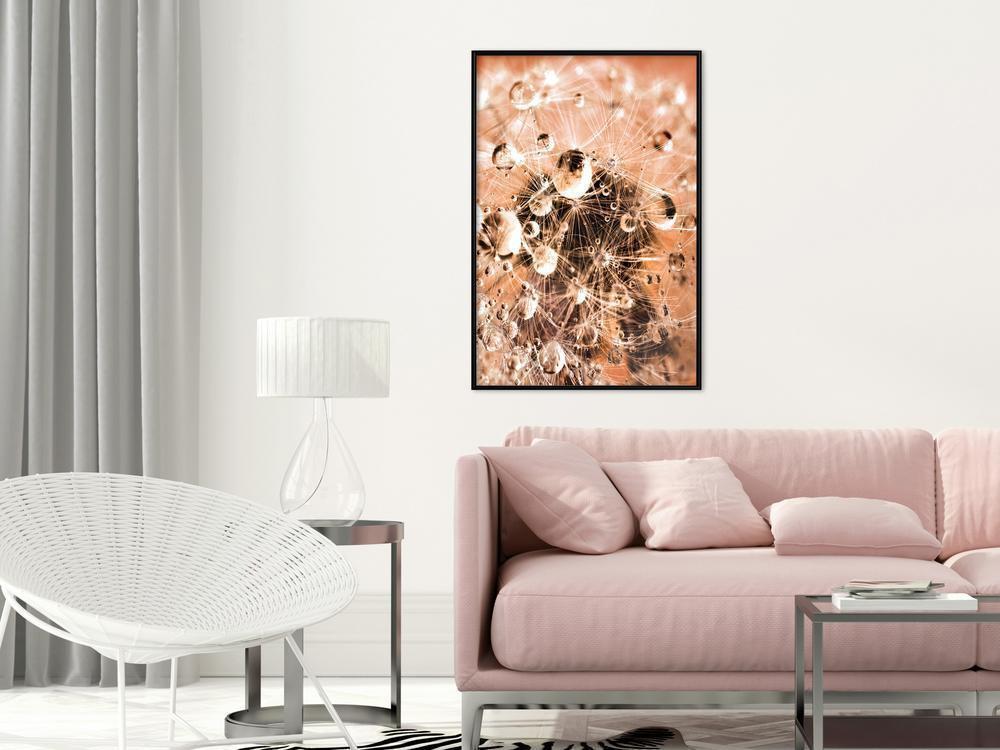 Autumn Framed Poster - Drops on Dandelion-artwork for wall with acrylic glass protection
