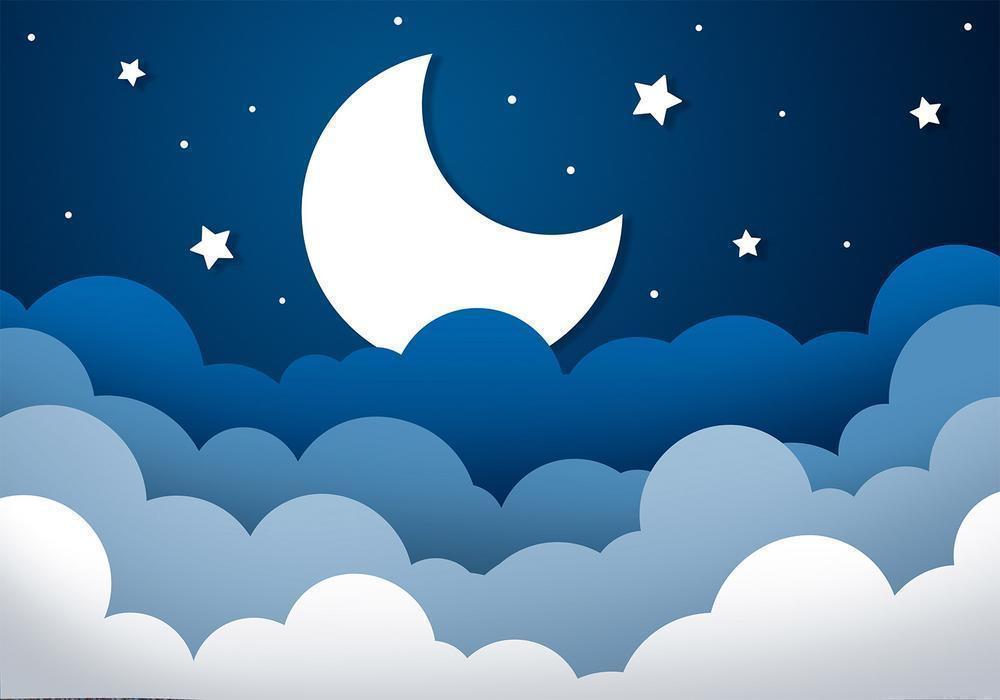 Wall Mural - Moon dream - clouds on a dark blue sky with stars for children-Wall Murals-ArtfulPrivacy
