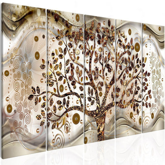 Canvas Print - Tree and Waves (5 Parts) Brown-ArtfulPrivacy-Wall Art Collection