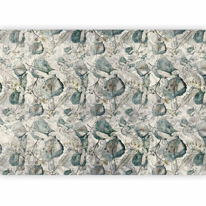 Wall Mural - Autumn souvenirs - cool grey floral pattern with leaves