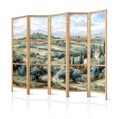 Japanese Room Divider - Landscape with Green Fields and Trees - Tuscan sunny view