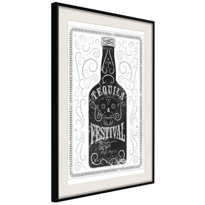 Black and White Framed Poster - Bottle of Tequila-artwork for wall with acrylic glass protection