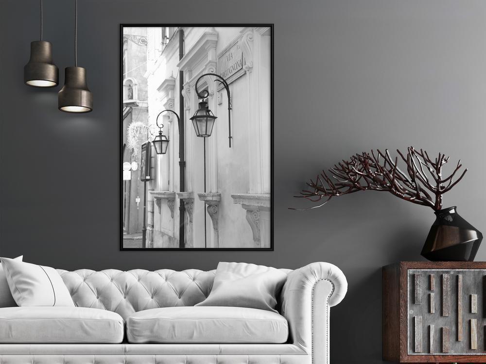 Black and White Framed Poster - Old Town's Charm-artwork for wall with acrylic glass protection