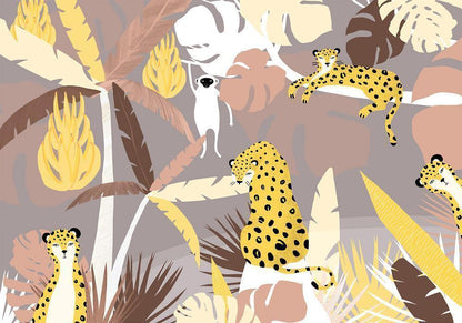 Wall Mural - Cheetahs in the jungle - landscape with exotic animals with palm trees for children-Wall Murals-ArtfulPrivacy