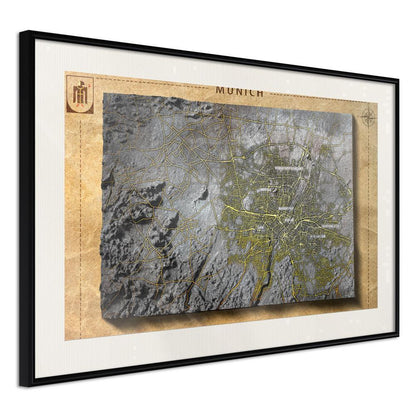 Wall Art Framed - Raised Relief Map: Munich-artwork for wall with acrylic glass protection