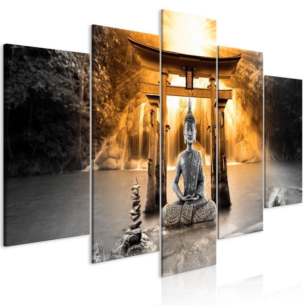 Canvas Print - Buddha Smile (5 Parts) Wide Orange-ArtfulPrivacy-Wall Art Collection