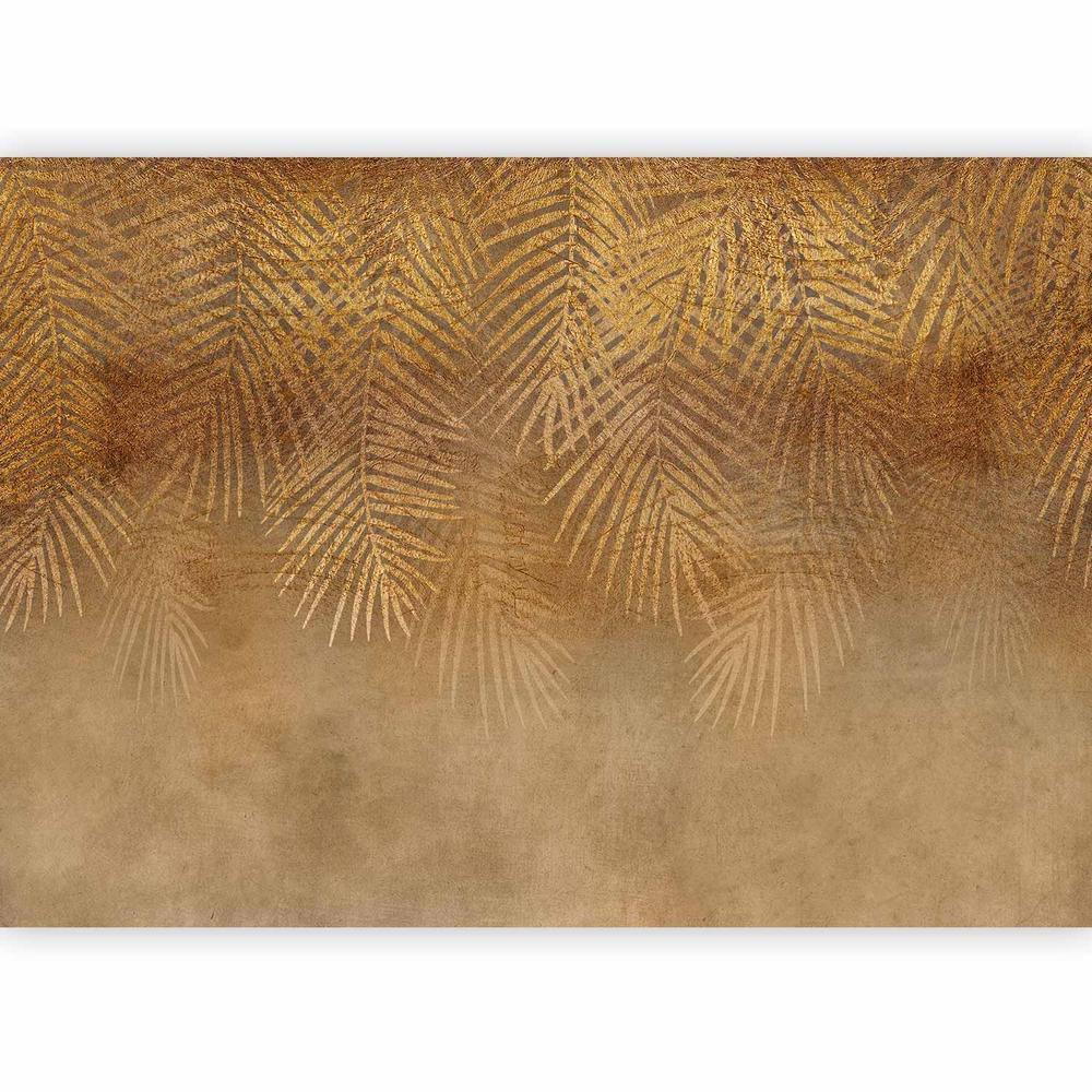 Wall Mural - Abstract nature in beige - composition with golden exotic leaves