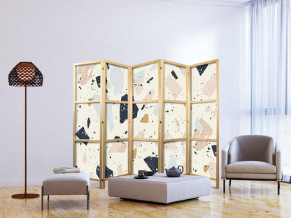 Japanese Room Divider - Terrazzo with Large - Scaled Stones in Muted Colors