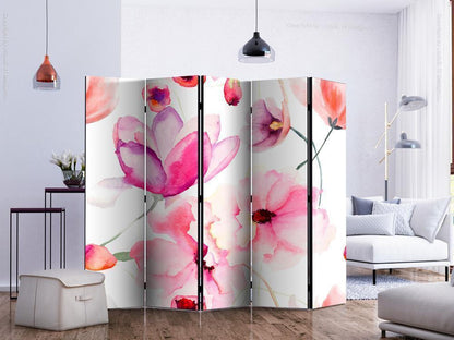 Decorative partition-Room Divider - Pink Flowers II-Folding Screen Wall Panel by ArtfulPrivacy