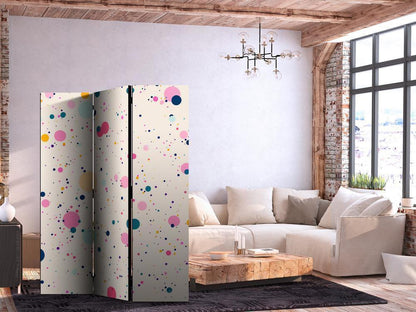 Room Divider - Dots - Spots and Splashes Multicolored - Cheerful Pattern on a Light Pink Background