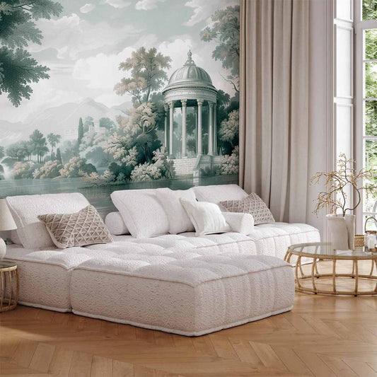 Wall Mural - View of the Park and Lake Retro Vintage Landscape in Greens