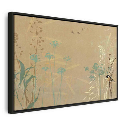 Canvas Print - Tiny Bird - Colorful Grasses in Golden Shades of Sunset