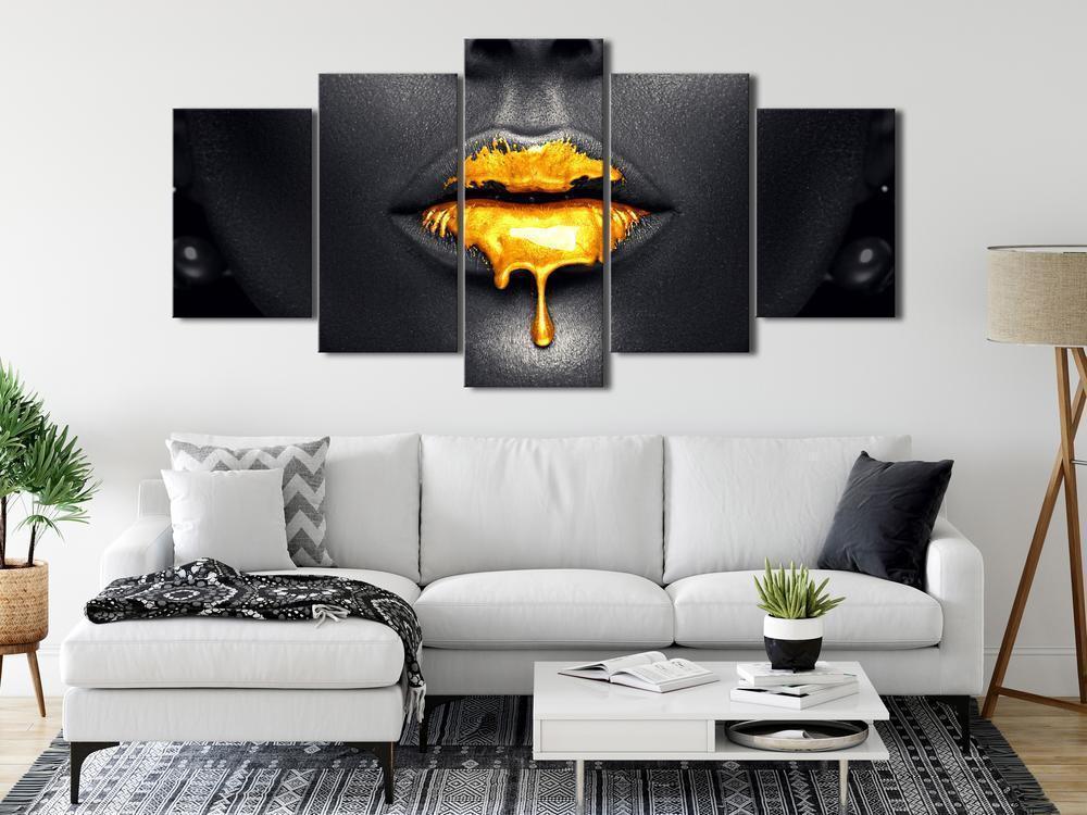 Canvas Print - Gold Lips (5 Parts) Wide-ArtfulPrivacy-Wall Art Collection