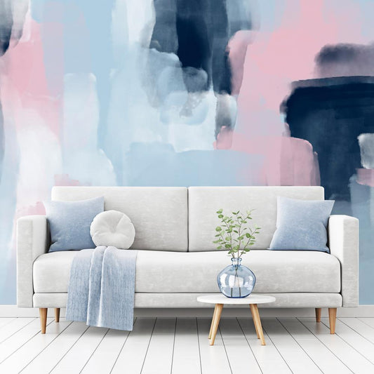 Wall Mural - Harmonious colours - abstract with blue and pink shapes-Wall Murals-ArtfulPrivacy