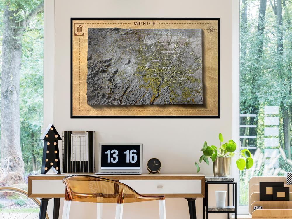 Wall Art Framed - Raised Relief Map: Munich-artwork for wall with acrylic glass protection