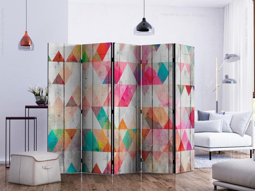 Decorative partition-Room Divider - Rainbow Triangles II-Folding Screen Wall Panel by ArtfulPrivacy