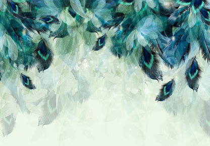 Wall Mural - Emerald Feathers-Wall Murals-ArtfulPrivacy