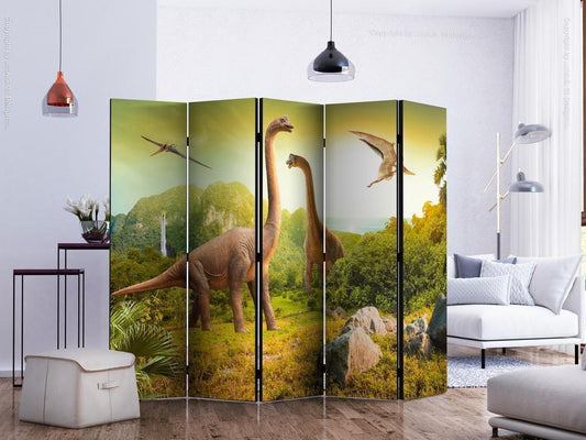 Decorative partition-Room Divider - Dinosaurs II-Folding Screen Wall Panel by ArtfulPrivacy