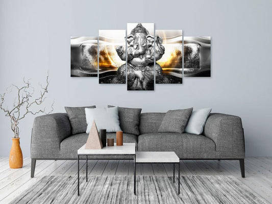 Canvas Print - Buddha Style (5 Parts) Silver Wide-ArtfulPrivacy-Wall Art Collection