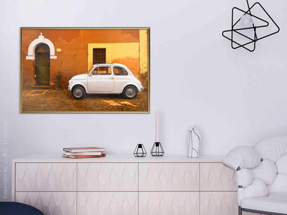 Autumn Framed Poster - White Car-artwork for wall with acrylic glass protection