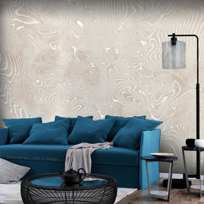 Wall Mural - Flowing shapes - abstract beige and white background in patterned compositions-Wall Murals-ArtfulPrivacy