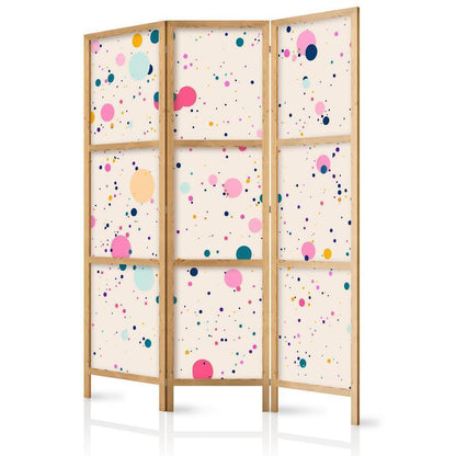 Japanese Room Divider - Dots - Spots and Splashes Multicolored - Cheerful Pattern on a Light Pink Background