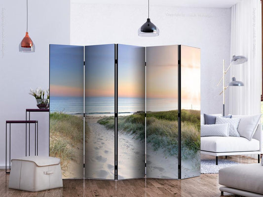 Decorative partition-Room Divider - Morning walk on the beach II-Folding Screen Wall Panel by ArtfulPrivacy