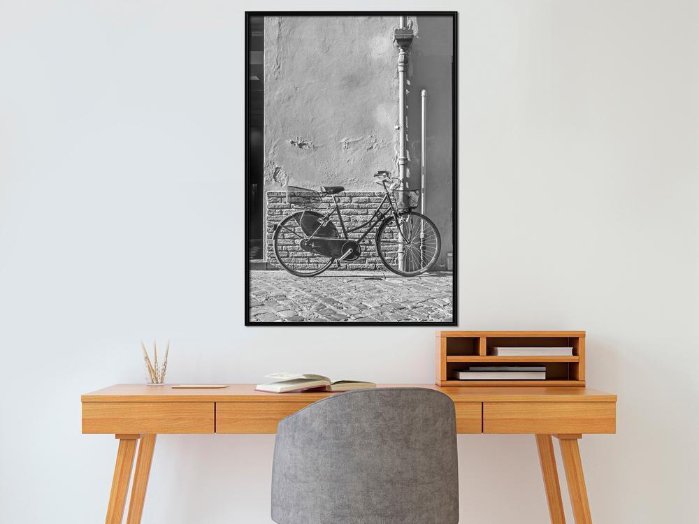 Black and White Framed Poster - Bicycle with Black Tires-artwork for wall with acrylic glass protection