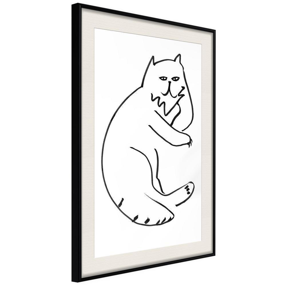 Black and White Framed Poster - Fluffy Rest-artwork for wall with acrylic glass protection