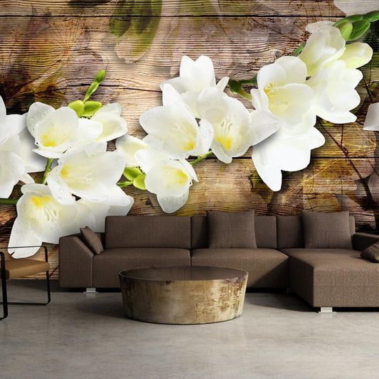 Wall Mural - Freesia on Wood-Wall Murals-ArtfulPrivacy